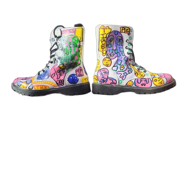 Custom One of a Kind Hand Painted Combat Boots Womens Size 7 - Picture 2 of 8